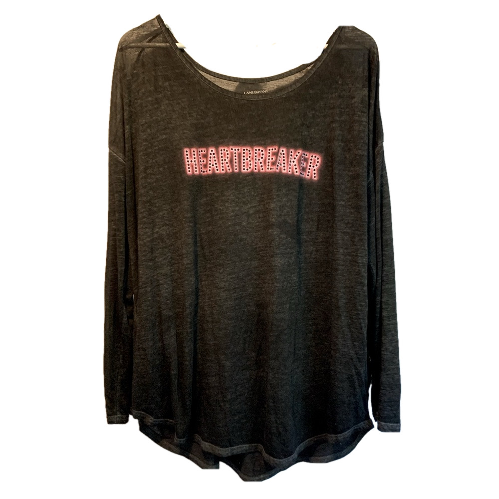 Lane Bryant Heartbreaker Rhinestone Graphic Top Black Long Sleeve 18/20